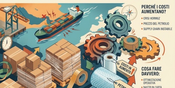 Geopolitica 2026 e packaging: perché i costi di nastri, film estensibile e pluriball stanno aumentando (e cosa fare davvero)